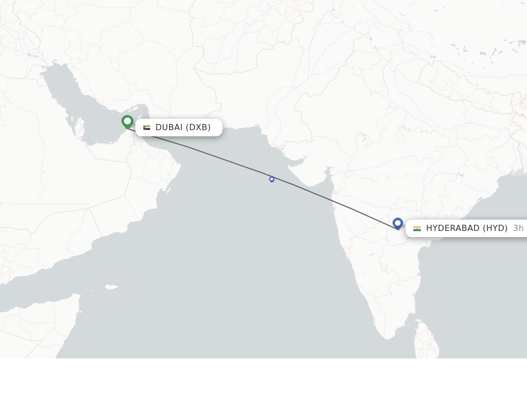 Flights from Dubai to Hyderabad route map
