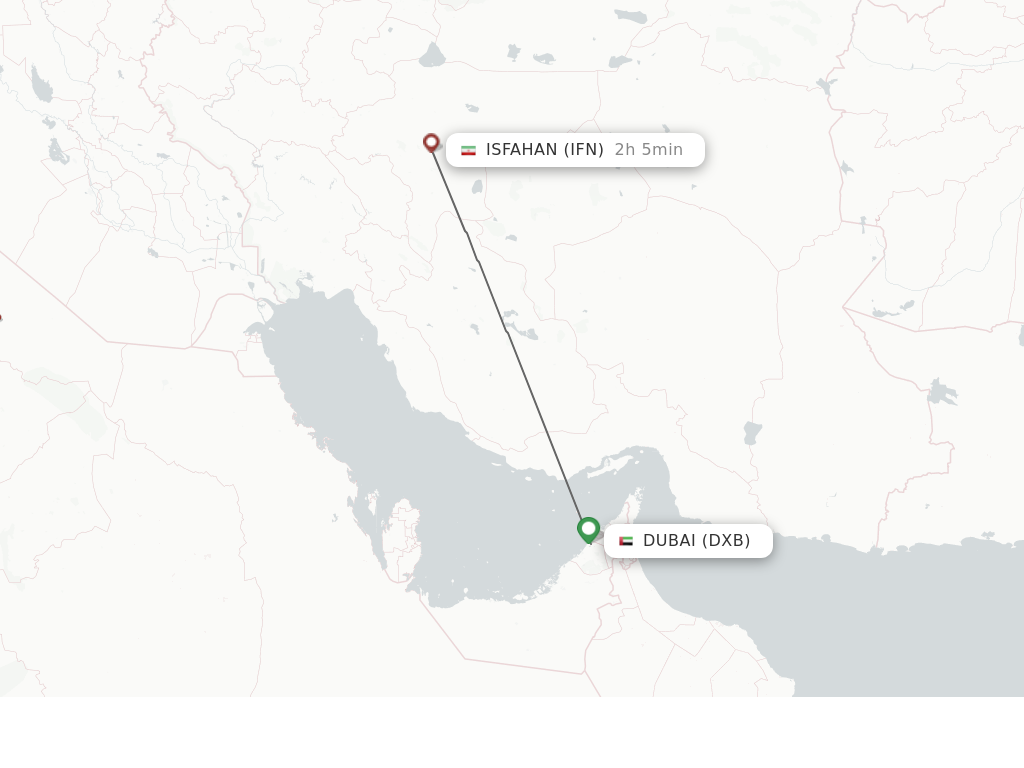 Flights from Dubai to Isfahan route map