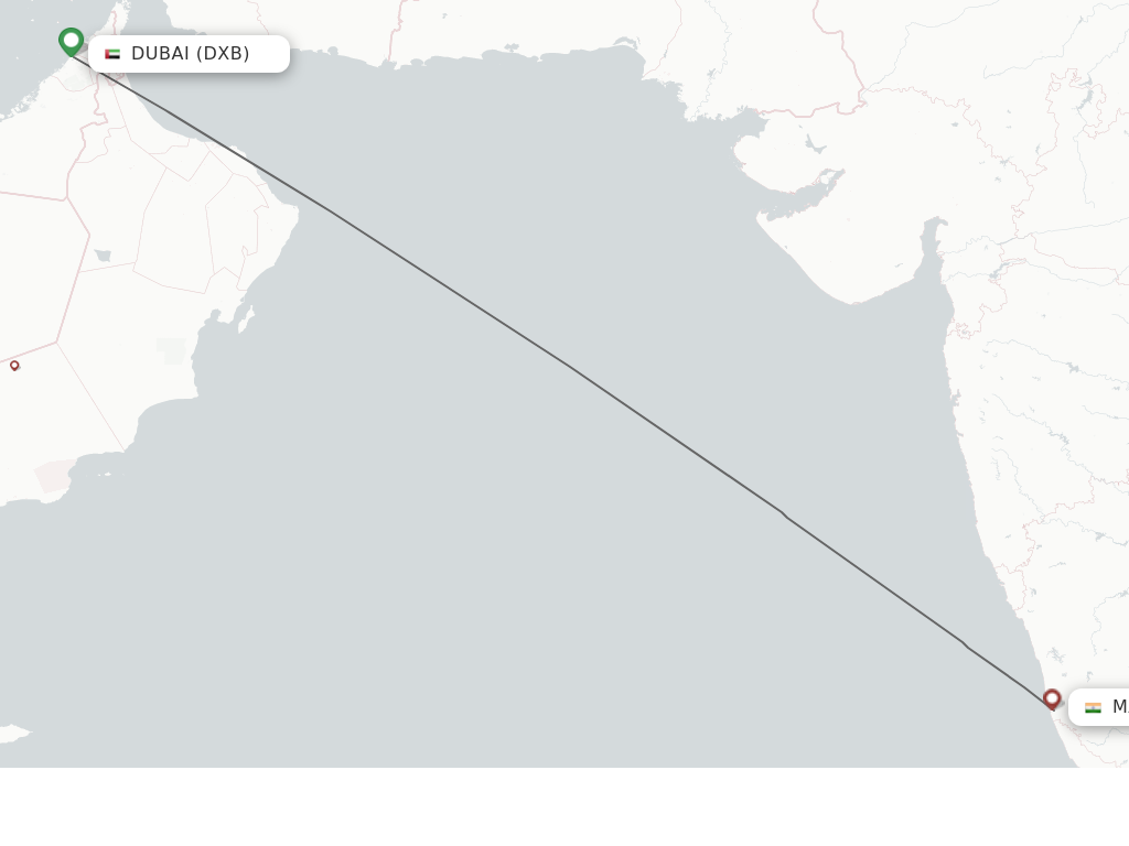 Flights from Dubai to Mangalore route map