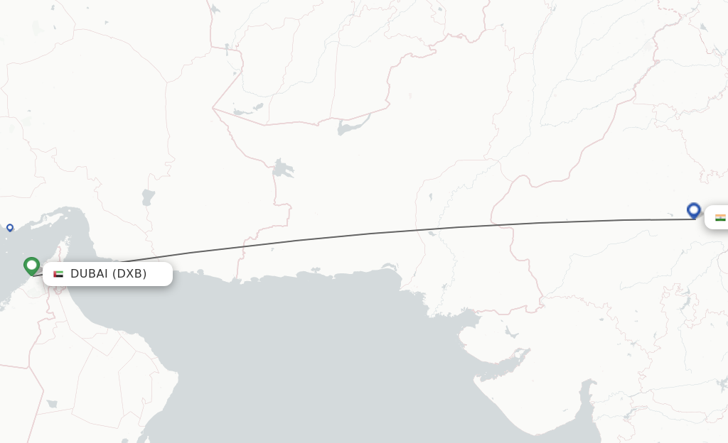 Flights from Dubai to Jaipur route map