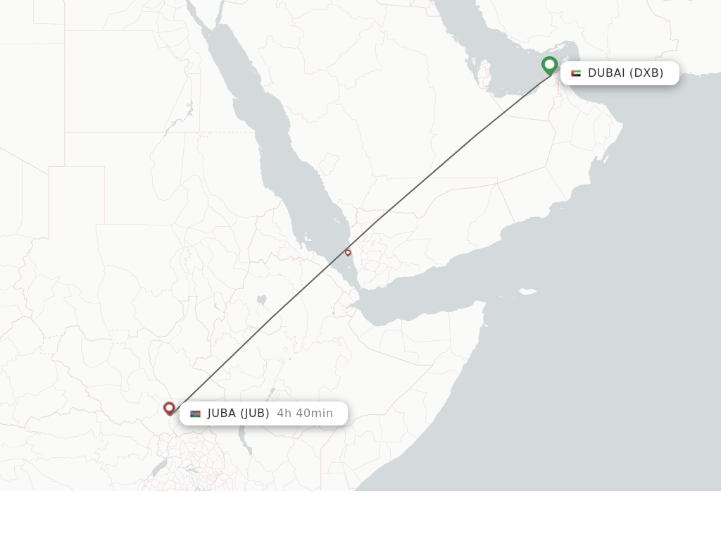Flights from Dubai to Juba route map