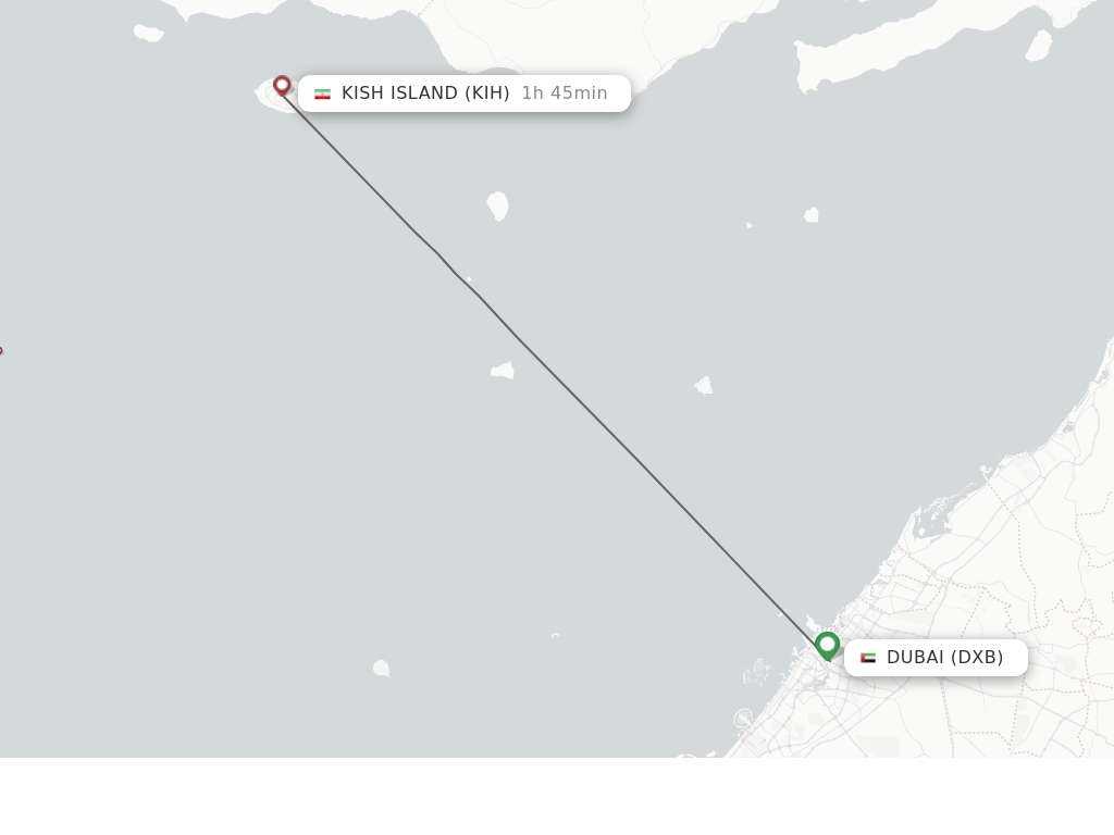 Flights from Dubai to Kish Island route map