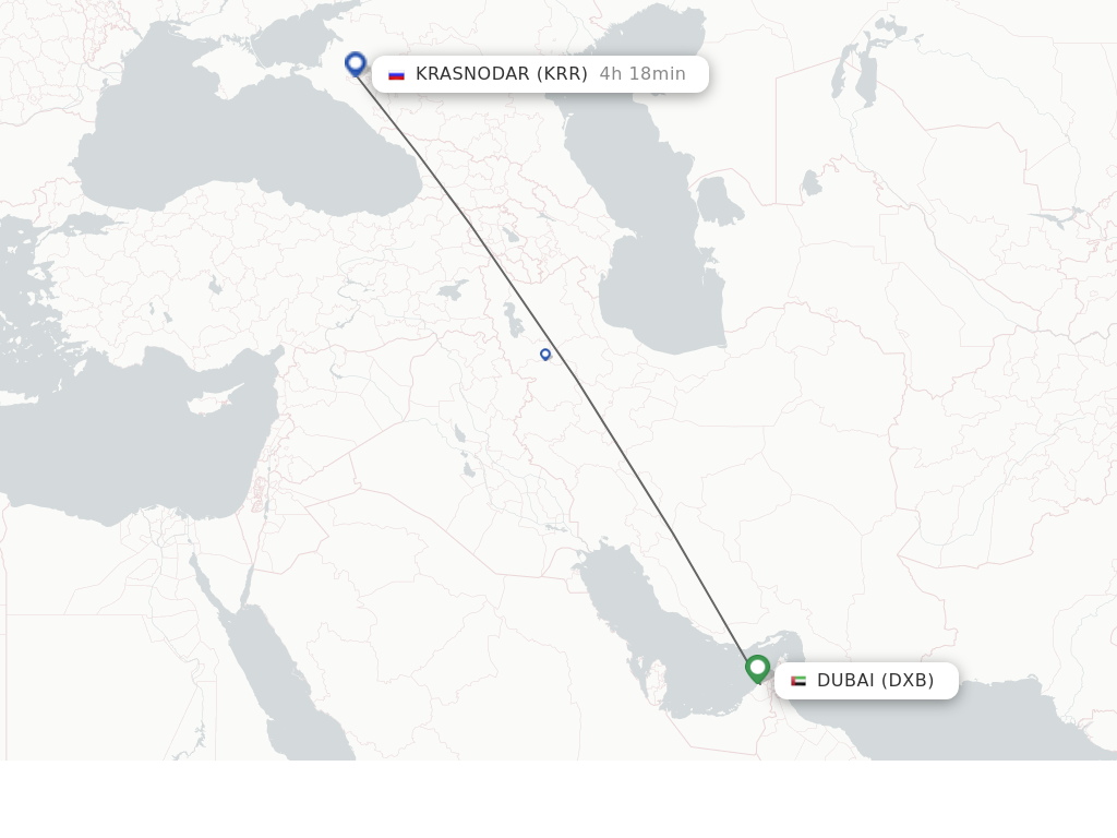 Flights from Dubai to Krasnodar route map