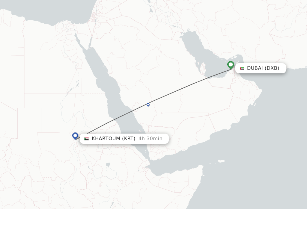 Flights from Dubai to Khartoum route map