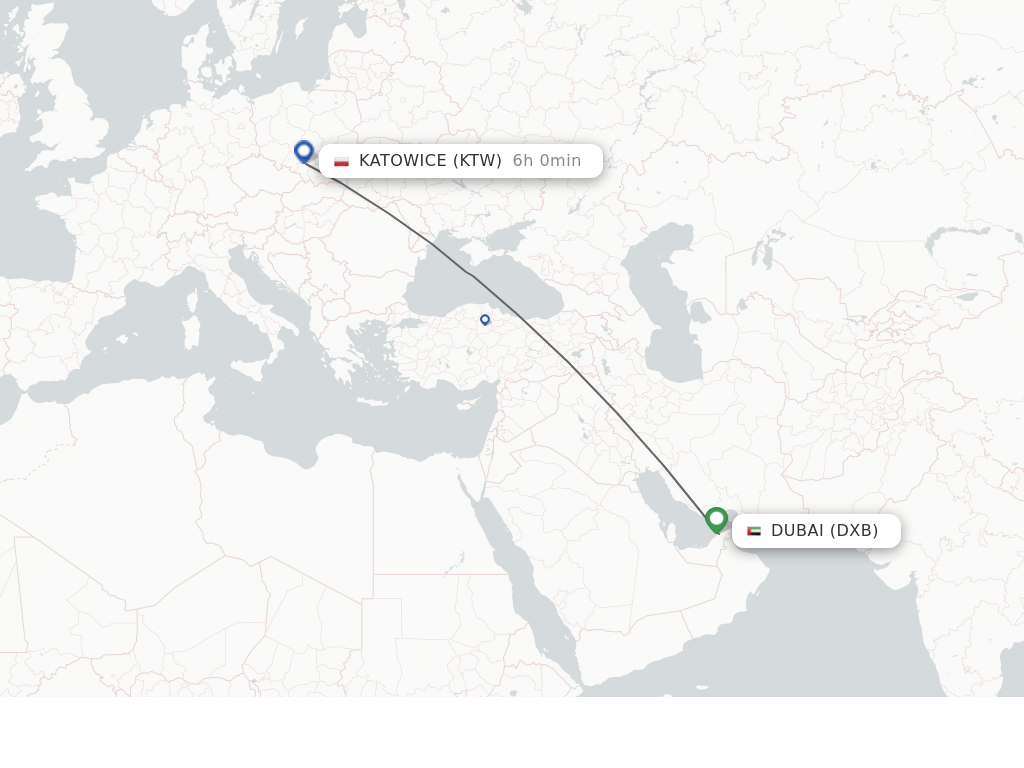 Flights from Katowice to Dubai route map