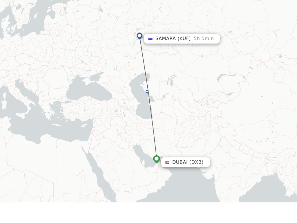 Flights from Dubai to Samara route map