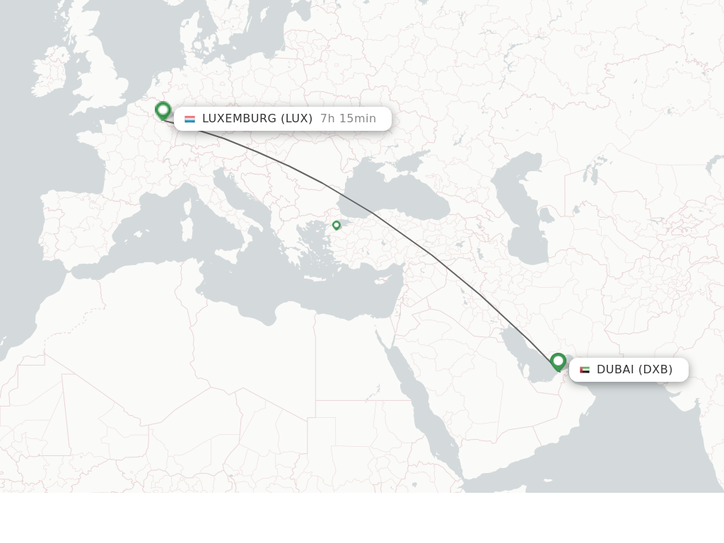 Flights from Dubai to Luxembourg route map