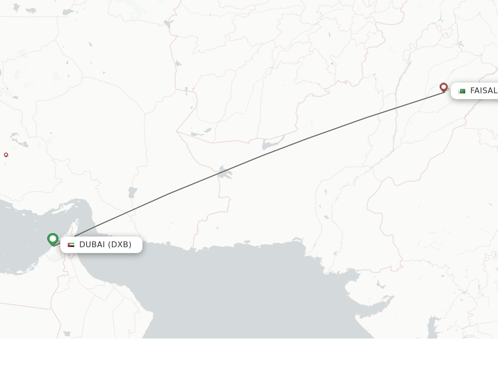 Flights from Dubai to Faisalabad route map