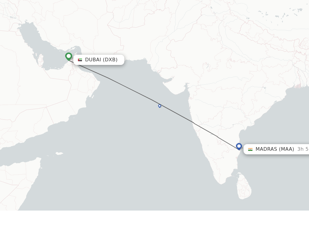 Flights from Dubai to Chennai route map