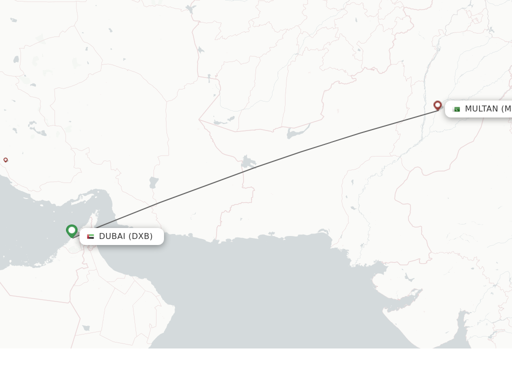 Flights from Dubai to Multan route map