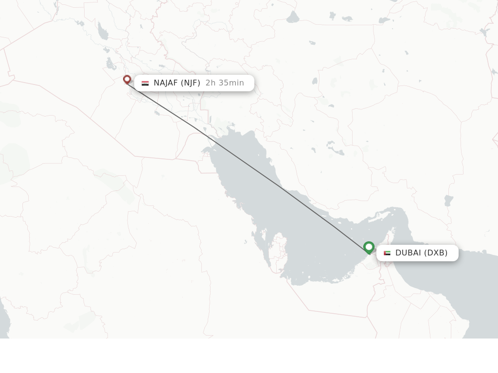 Flights from Dubai to Al-Najaf route map