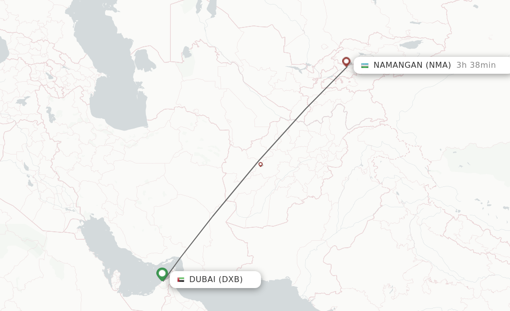 Flights from Dubai to Namangan route map