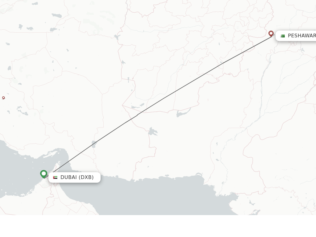 Flights from Dubai to Peshawar route map
