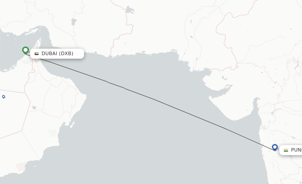 Flights from Dubai to Pune route map