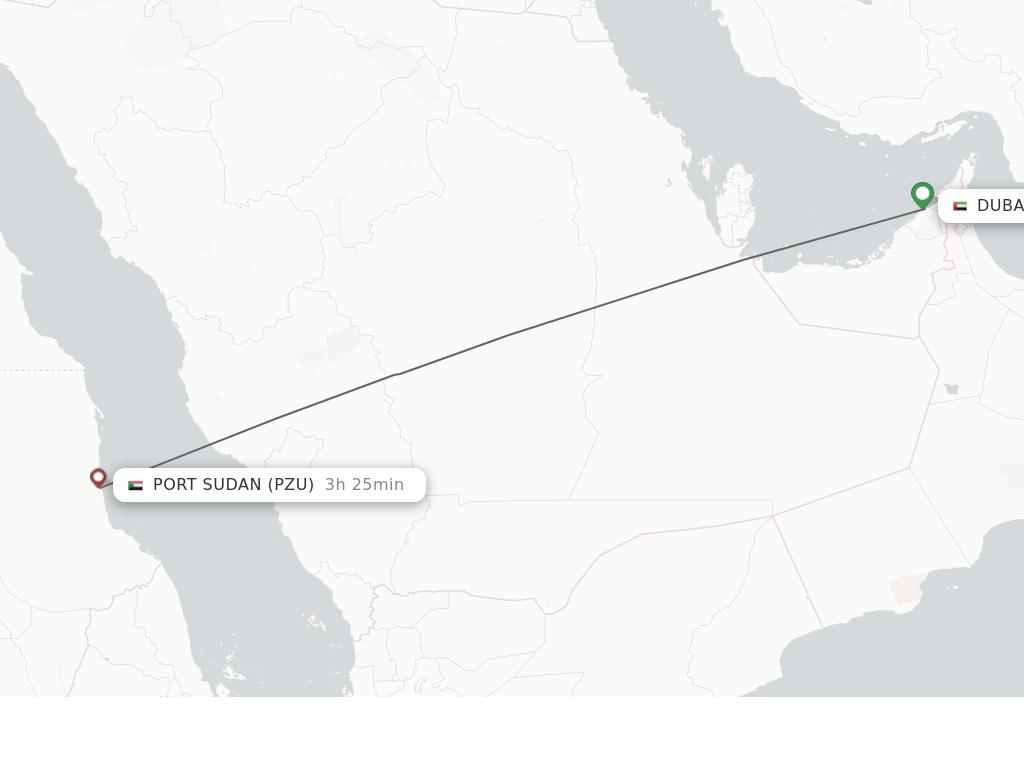 Flights from Dubai to Port Sudan route map