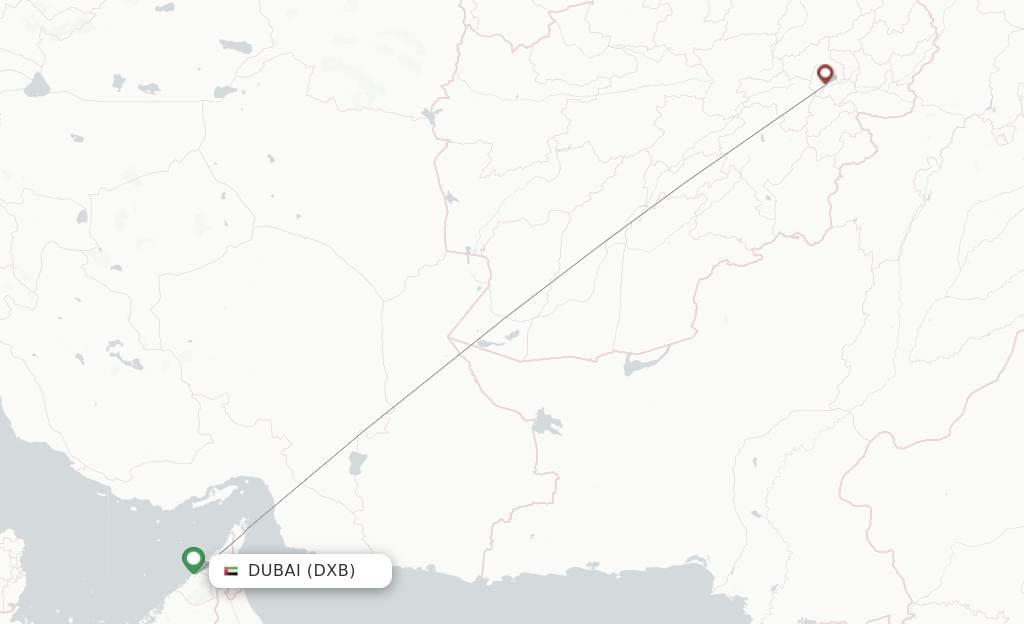 Route map with flights from Dubai with Kam Air