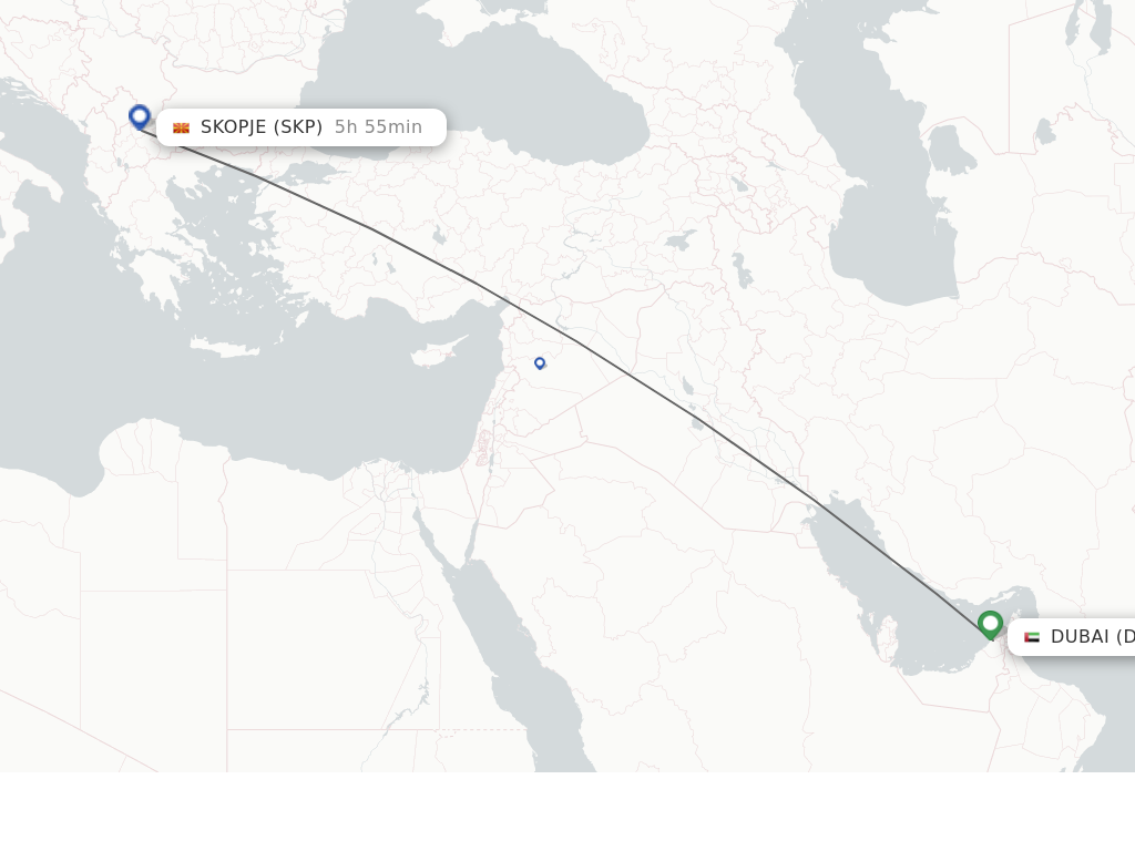 Flights from Dubai to Skopje route map
