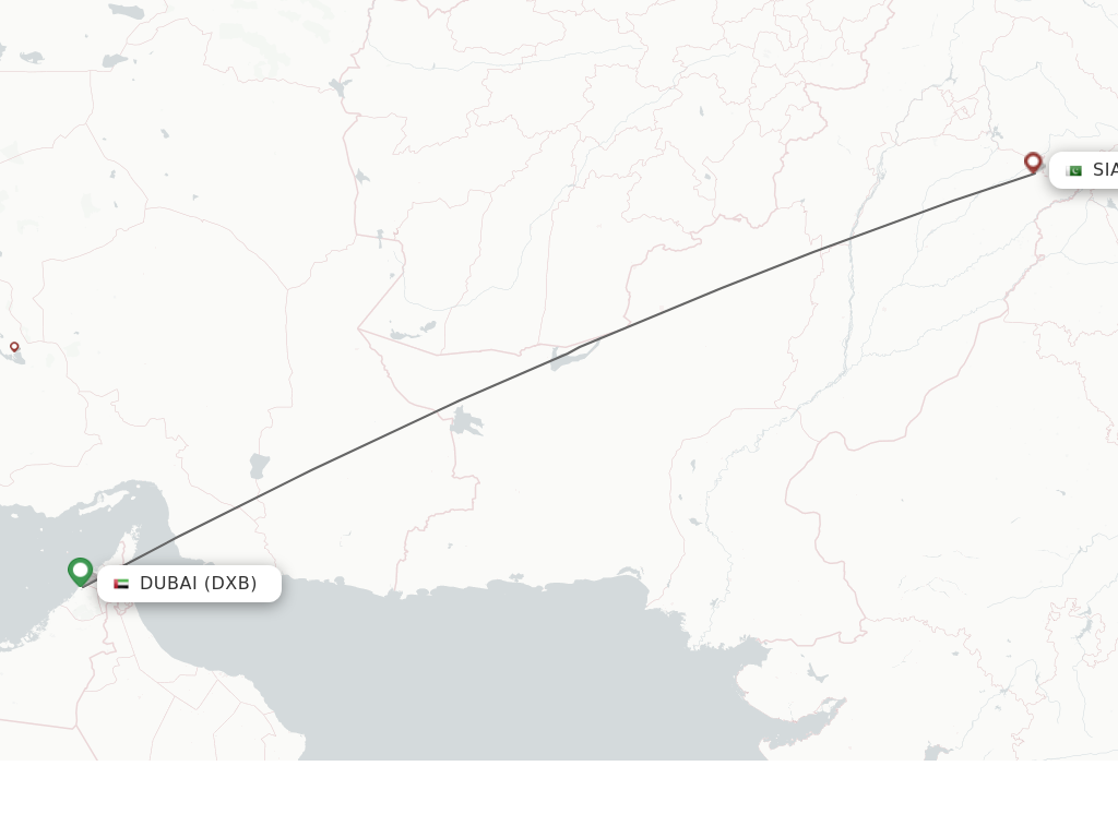 Flights from Dubai to Sialkot route map