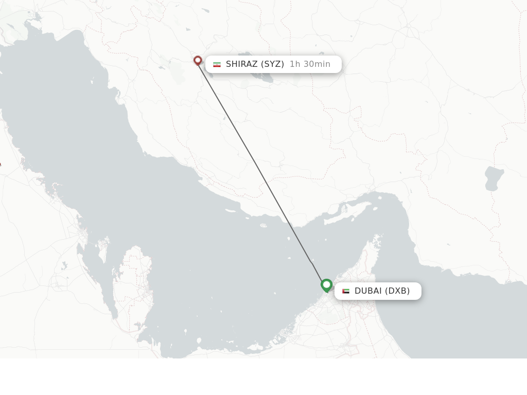 Flights from Dubai to Shiraz route map