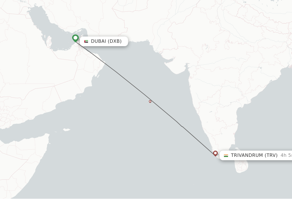 Flights from Dubai to Thiruvananthapuram route map