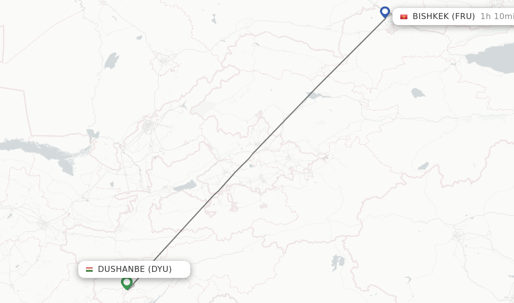 Flights from Dushanbe to Bishkek route map