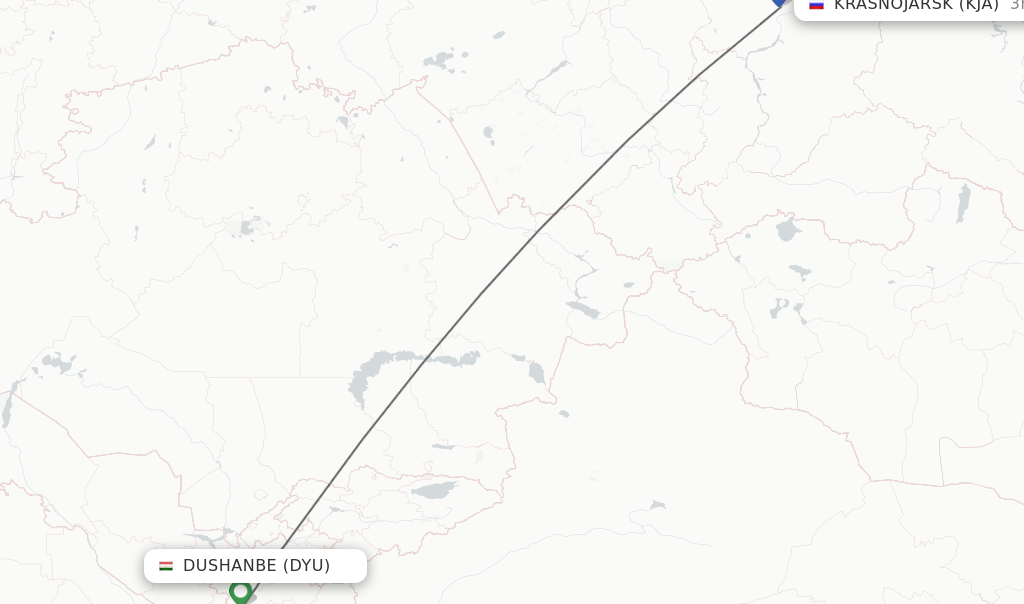 Flights from Dushanbe to Krasnojarsk route map
