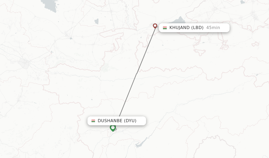 Flights from Dushanbe to Khujand route map