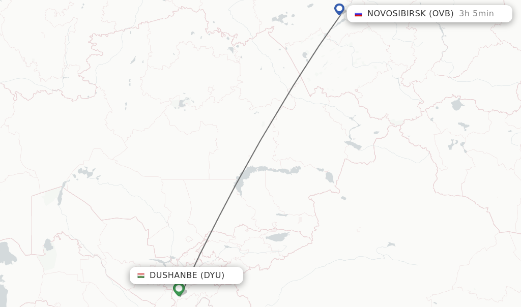 Flights from Dushanbe to Novosibirsk route map