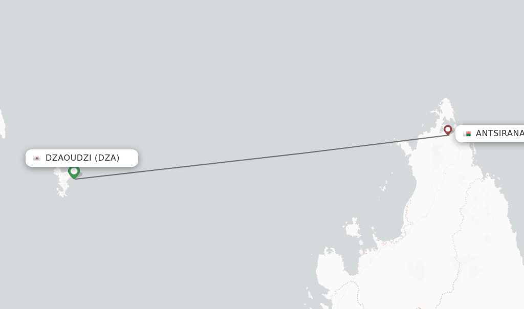 Flights from Dzaoudzi to Antsiranana route map