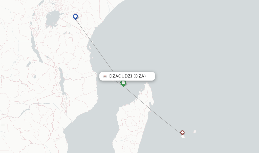 Route map with flights from Dzaoudzi with Air Austral