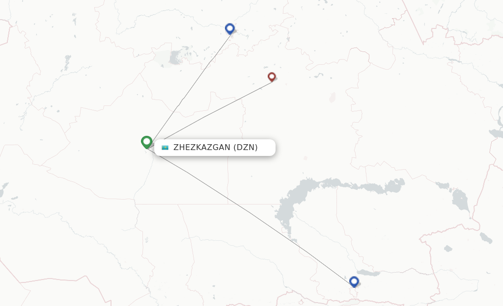 Route map with flights from Zhezkazgan with Qazaq Air