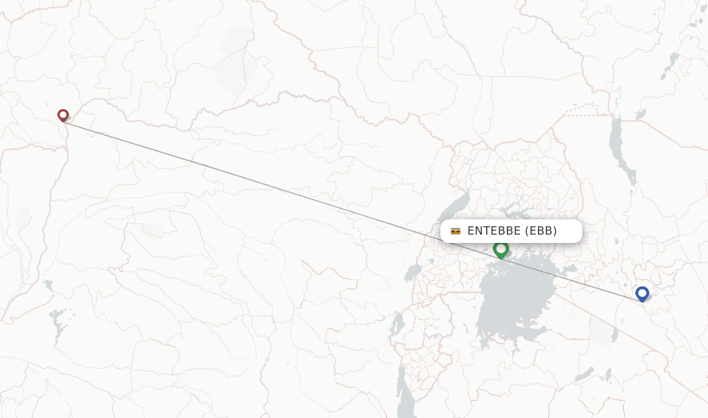 Route map with flights from Entebbe with Kenya Airways