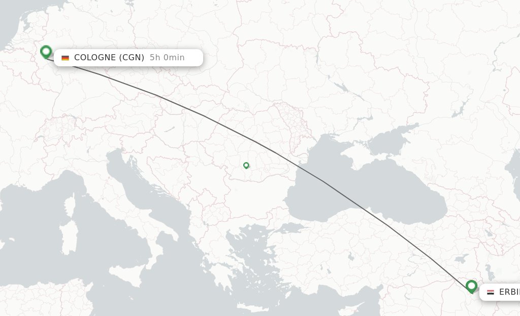 Flights from Erbil to Cologne route map