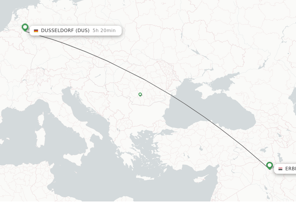 Flights from Erbil to Dusseldorf route map