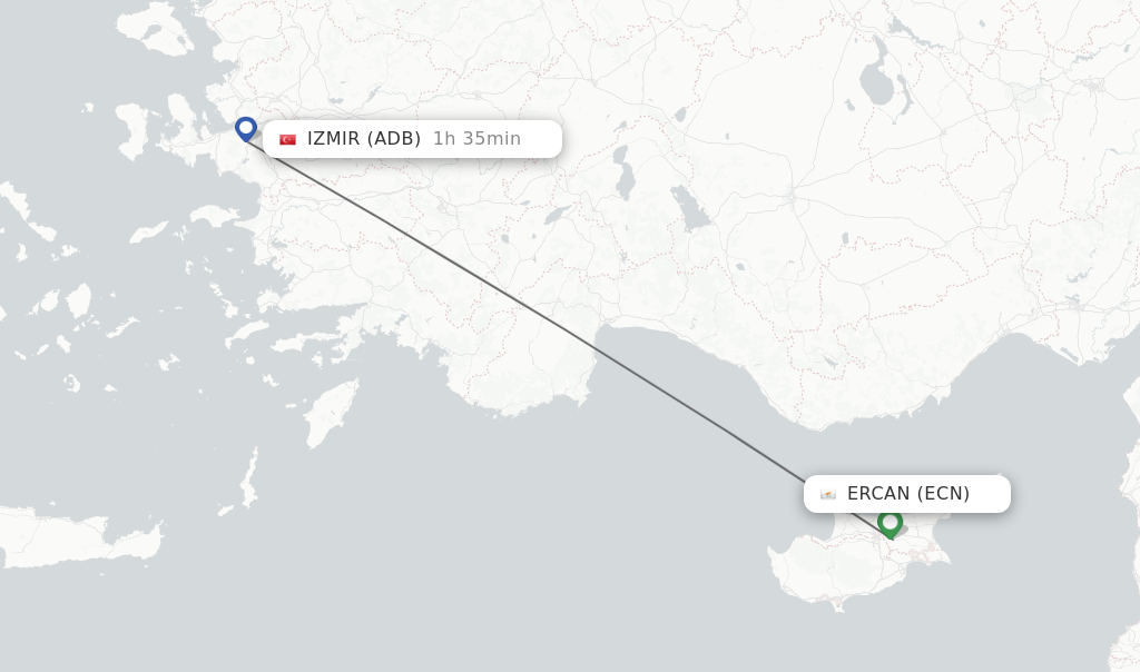 Flights from Ercan to Izmir route map