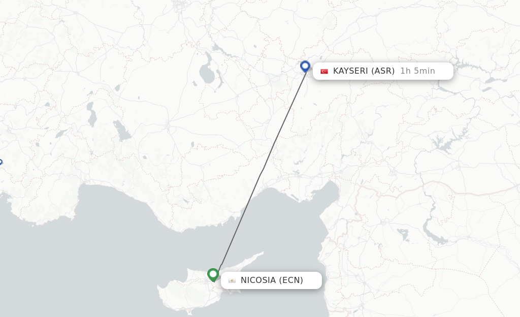 Flights from Ercan to Kayseri route map