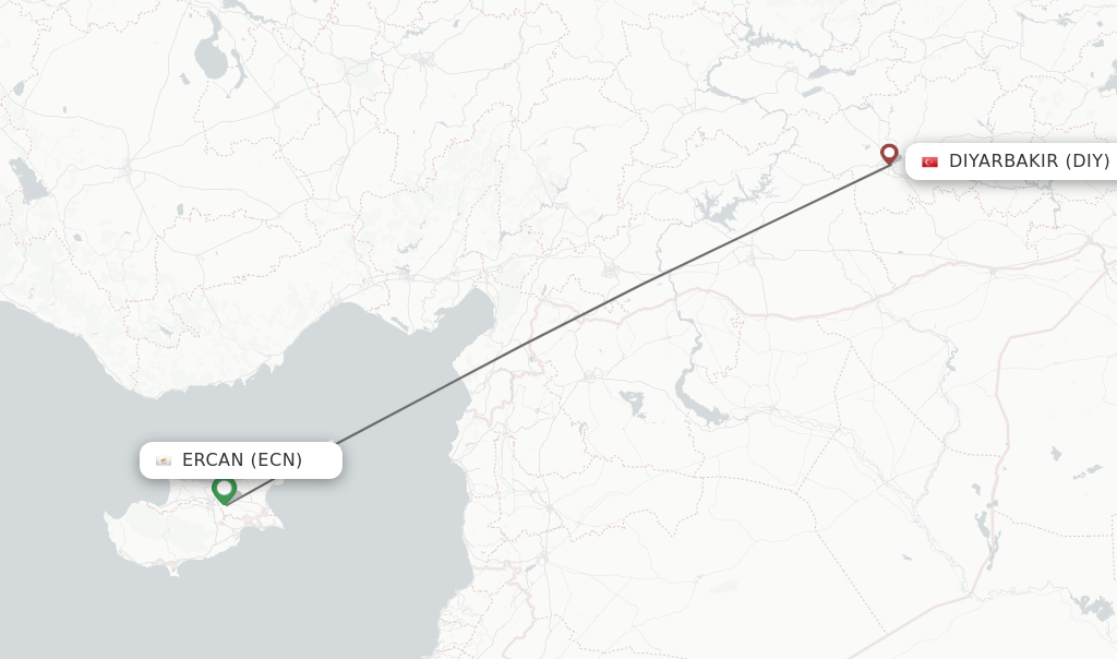 Flights from Ercan to Diyarbakir route map