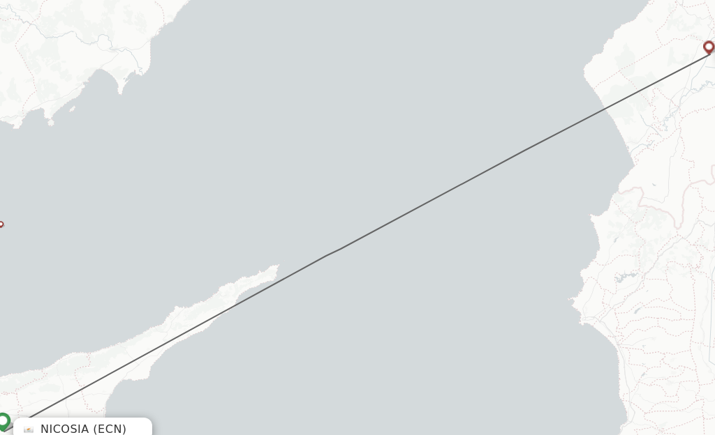Flights from Ercan to Antakya route map