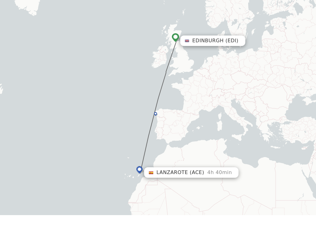 Flights from Edinburgh to Lanzarote route map