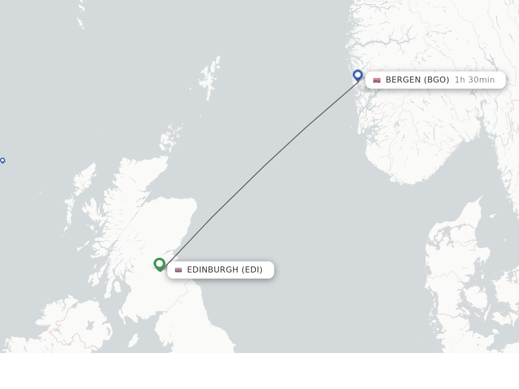 Flights from Edinburgh to Bergen route map