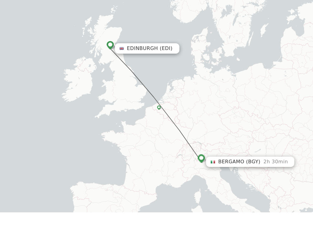 Flights from Edinburgh to Milan route map