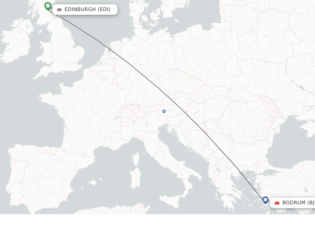 Flights from Edinburgh to Bodrum route map
