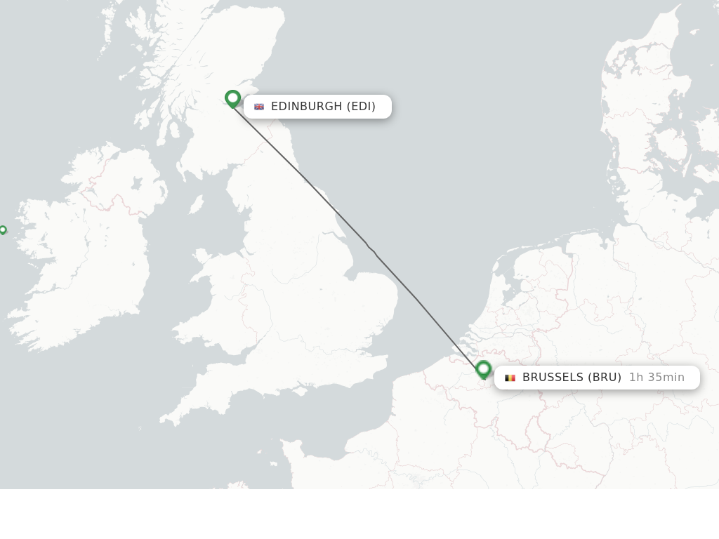 Flights from Edinburgh to Brussels route map