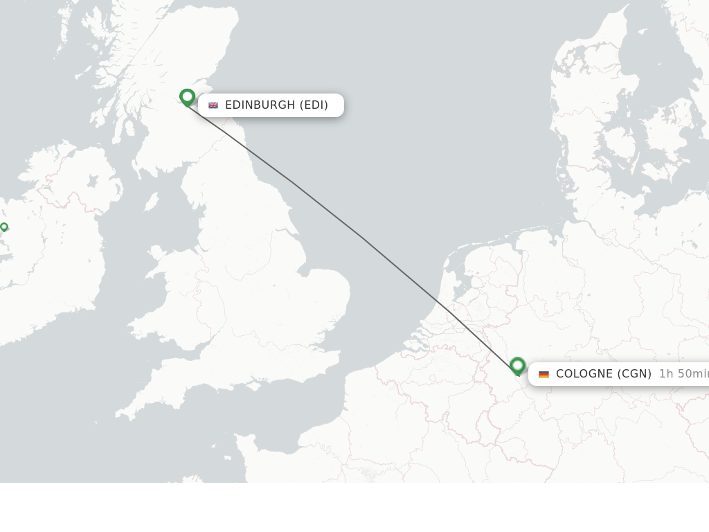 Flights from Edinburgh to Cologne route map