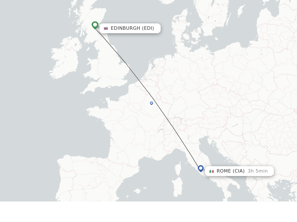 Flights from Edinburgh to Rome route map