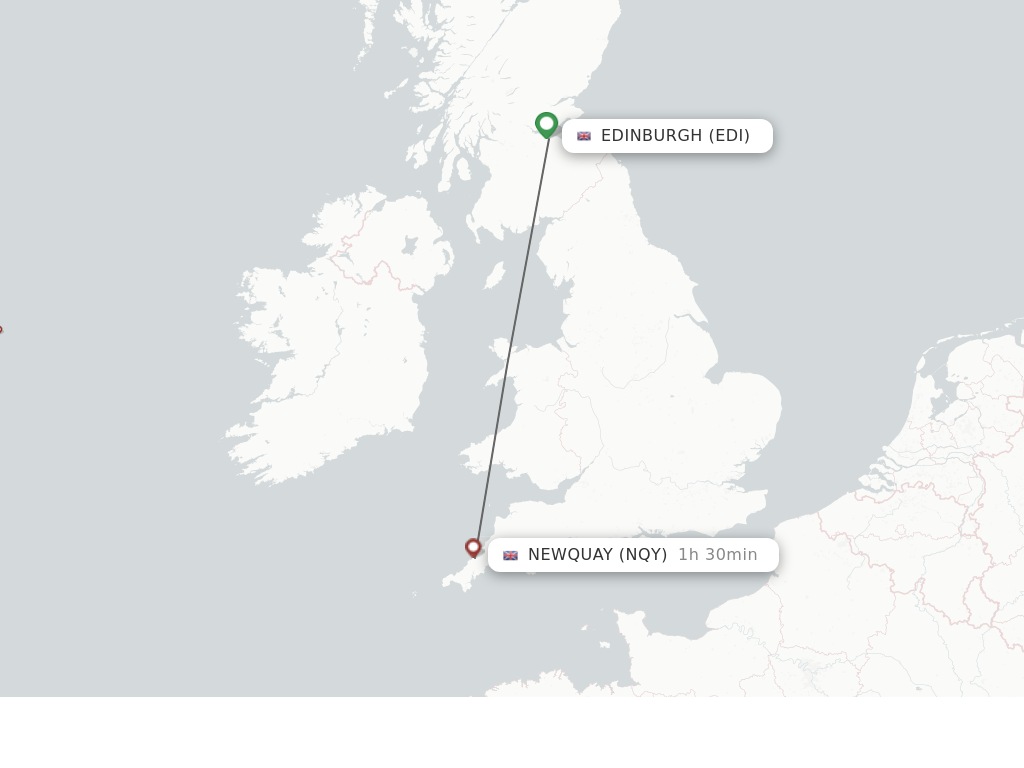 Flights from Edinburgh to Newquay route map