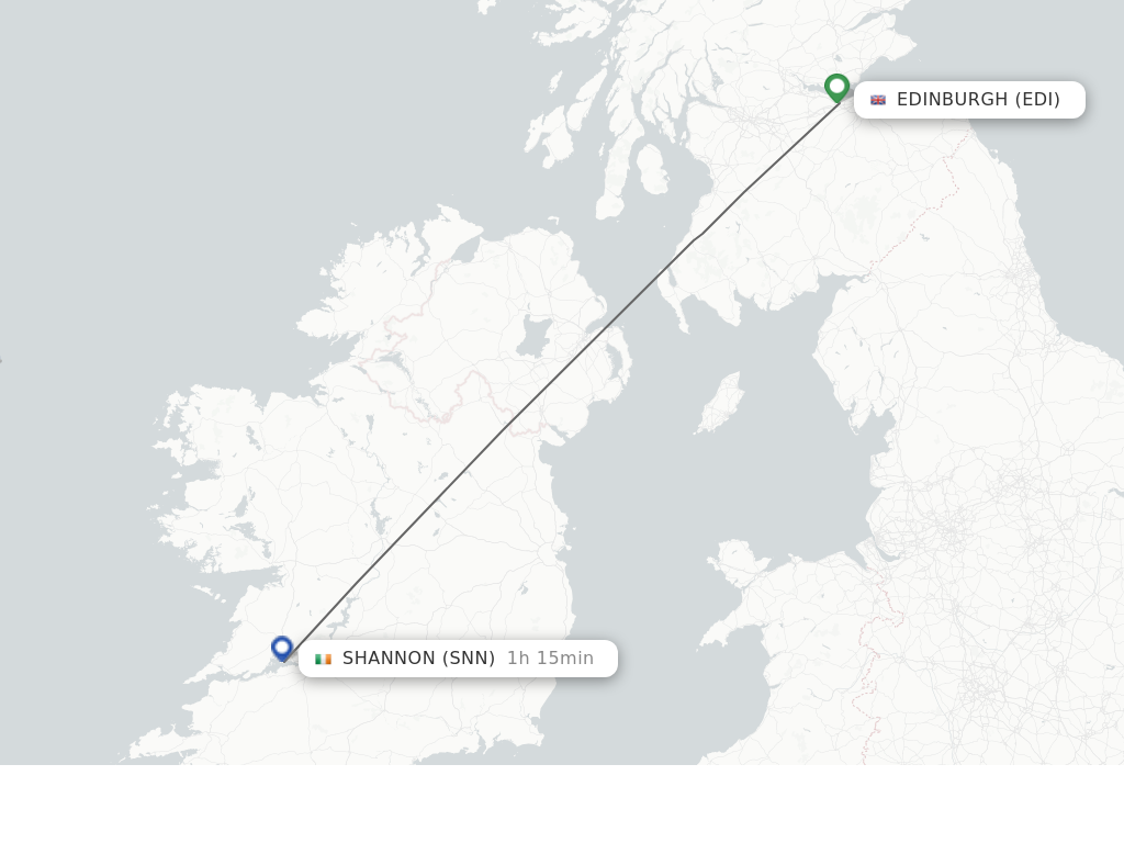 Flights from Edinburgh to Shannon route map