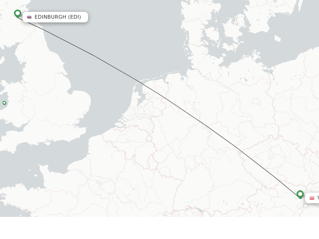 Flights from Edinburgh to Vienna route map
