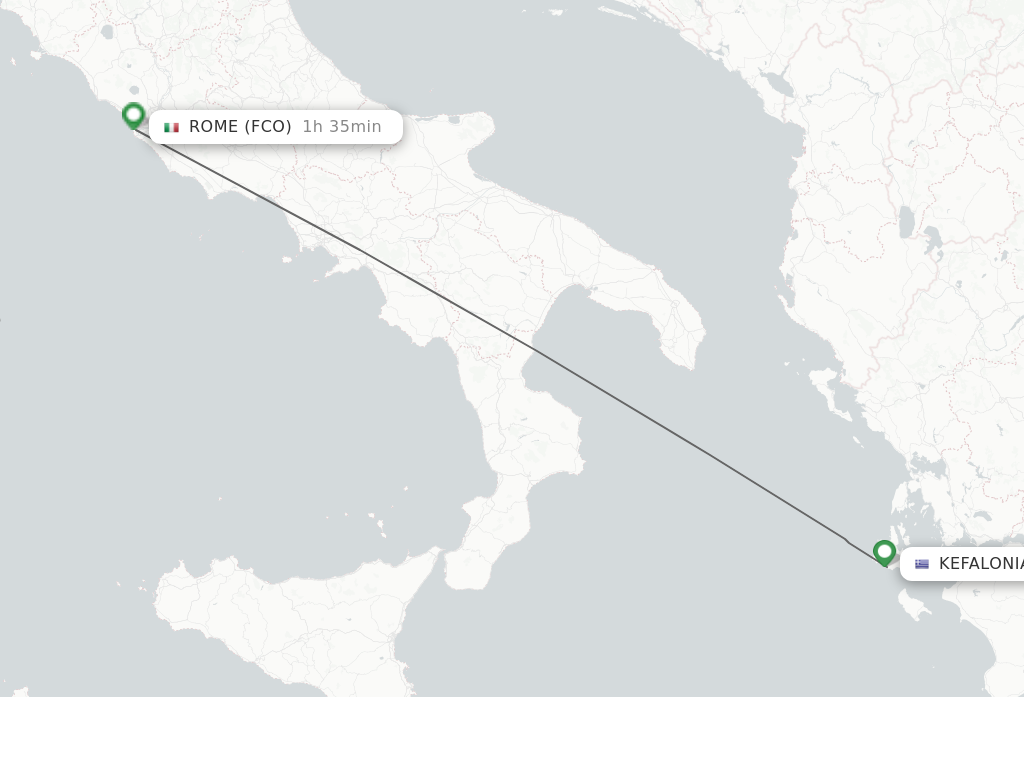 Flights from Kefallinia to Rome route map