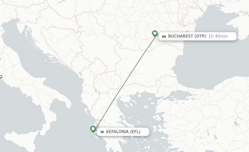 Flights from Kefallinia to Bucharest route map